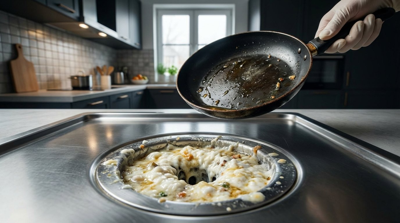 Attenzione: questo riflesso con questo grasso di cottura rovina le tue tubature (e questo gesto da 10 centesimi evita l’idraulico)