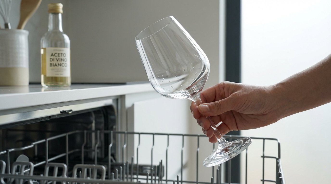 Basta con il brillantante, questa semplice azione con un prodotto da 0,30 €/L protegge i vostri bicchieri contro i depositi di calcare