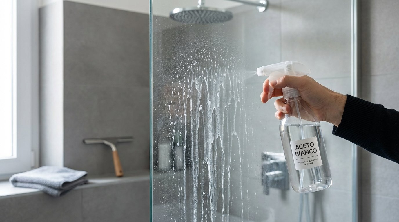 Calcare sulle pareti della doccia: l’aceto bianco spray elimina le tracce senza strofinare