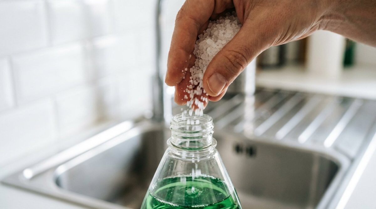 Del sale nel liquido piatti: un trucco incredibile che risolverà il vostro più grande problema della cucina