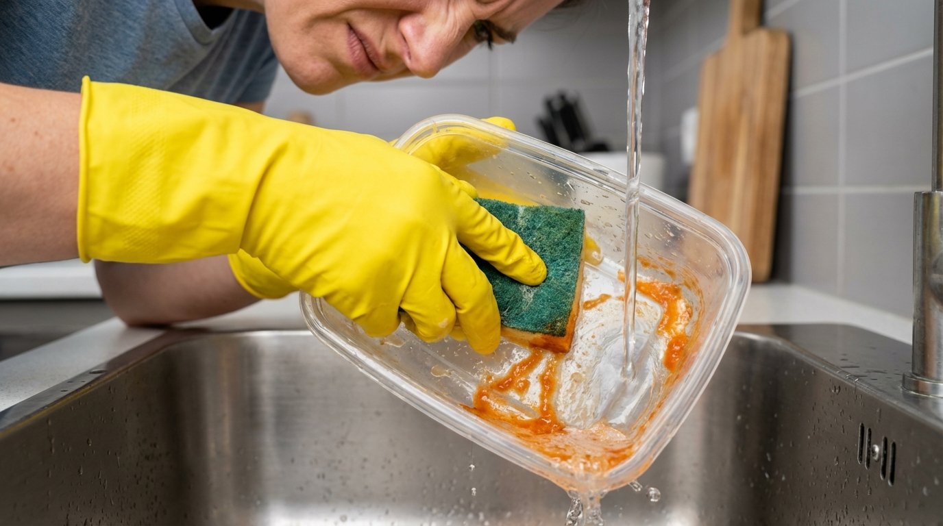 Pensavo di lavarle bene, ma questo riflesso comune è la ragione per cui le mie scatole di plastica rimanevano arancioni