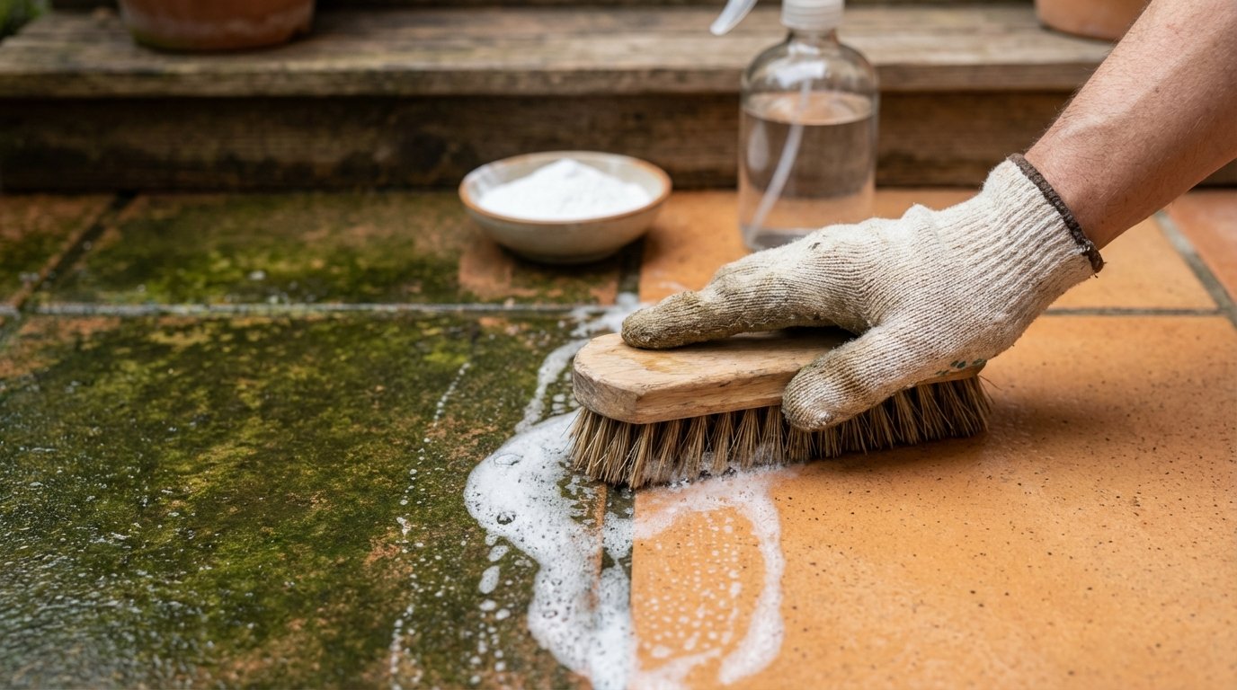 Terrazza scivolosa e lastre verdi: questi 4 ingredienti da cucina eliminano il muschio meglio della candeggina